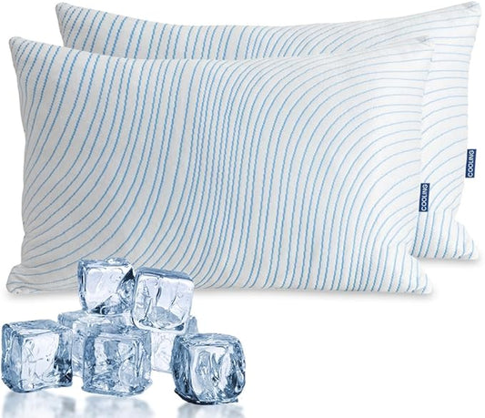Shredded Memory Foam Pillows King Size Set of 2, Cooling Pillows for Sleeping That Stay Cold, Adjustable Firm Pillow for Side Back Stomach Sleepers with Washable Removable Cover