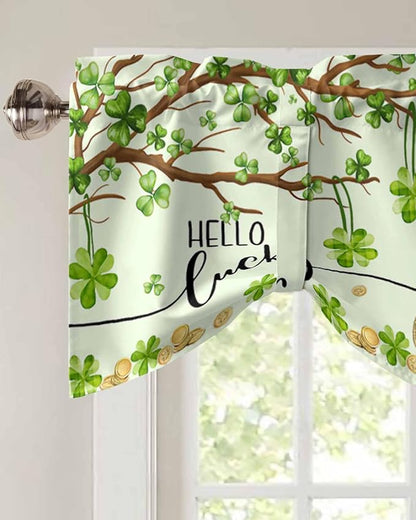 Lucky Cat St. Patrick's Day Blackout Tie Up Valance Curtains for Kitchen Windows Green Spring Shamrocks Tree Window Toppers Balloon Shades for Living Room/Bathroom/Bedroom,1 Panel, 42" X 12"