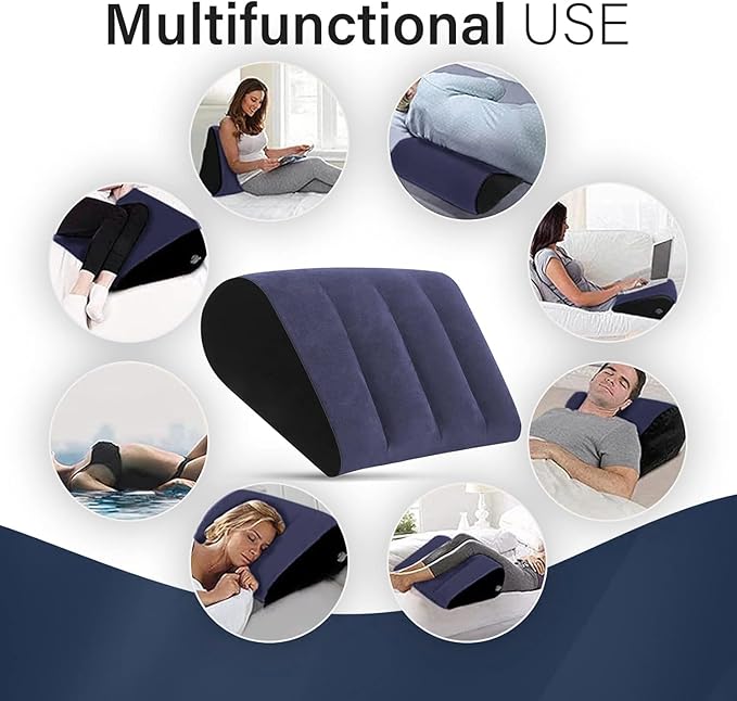 Prosixtoy Wedge Leg Elevation Pillow-Neck Pillows for Pain Relief Deep Sleep Bed Cushion Body Pillow-Knee Pillow Lumbar Support Pillow for Back Sleeper,Fast Inflating Deflation(Blue)