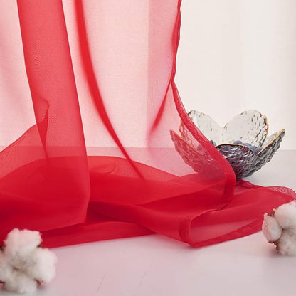 Red Sheer Voile Curtains Translucent Solid Color Window Treatment 63 Inches Long Panels Rod Pocket Red sheers for Bedroom Living Room 2 Panels 52x63