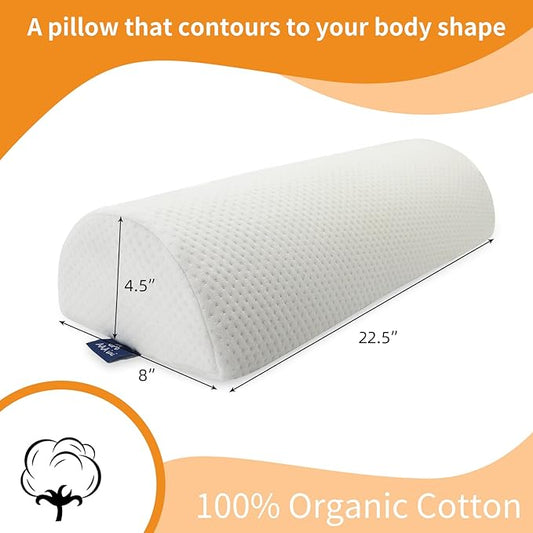 Half Moon Bolster Knee Pillow, Back Pain Relief Memory Foam Leg Pillow, Semi Roll Round Lumbar Leg Wedge for Side Sleepers - Reducing Head Neck Spine Hip Pressure - XL