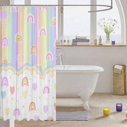 Feelyou Boys Girls Rainbow Shower Curtain Colorful Stripes Bath Curtain Geometric Bathroom Shower Curtain Set Kids Modern Art Teens Bathroom Accessories Room Decor 72"x72"