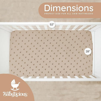 Muslin Crib Sheets - 2 Pack | 100% Muslin Cotton Fitted Crib Sheet | Crib Sheets for Boys/Girls - Baby Crib Sheets Neutral + Sunset Design | 52"x28" | Fits Standard Crib & Toddler Mattress