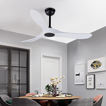 Bigzone 52" Outdoor/Indoor Ceiling Fan With Remote Control, DC Motor Quiet Energy Saving,3 White Balsa Wood Blades,Wood Ceiling Fan With Reversible Blades