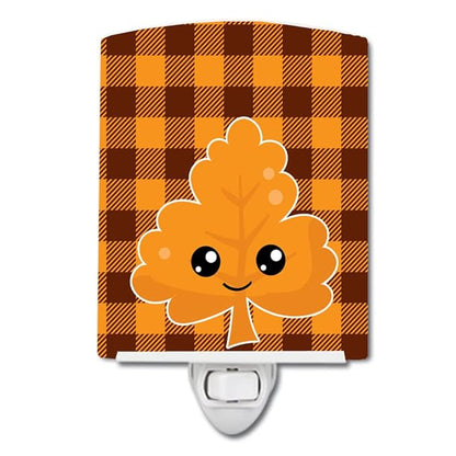 Caroline's Treasures BB7109CNL Fall Leaf on Gingham Ceramic Night Light Compact, UL-Certified, Ideal for Bedroom, Bathroom, Nursery, Hallway, Kitchen, 6x4x3, Multicolor