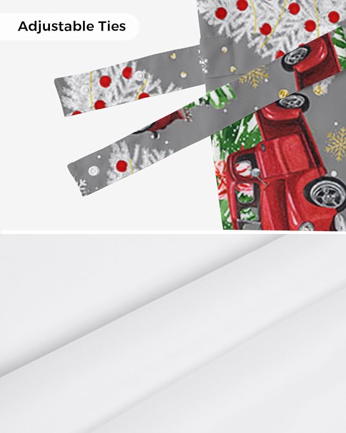 Red Truck Christmas Blackout Tie Up Valance Curtains for Kitchen Windows Merry Christmas Tree Window Toppers Balloon Shades for Living Room/Bathroom/Bedroom,1 Panel, 54" X 18", Winter Snowflake Grey