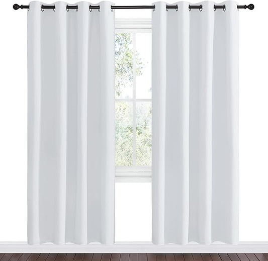 NICETOWN Room Darkening Curtains for Living Room - Easy Care Solid Thermal Insulated Grommet Room Darkening Curtains/Panels/Drapes for Bedroom (2 Panels, 55 by 78, Greyish White)