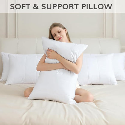 SAVORI Goose Down Feather Pillows with 100% Cotton Cover, Soft Hotel Bed Pillow for Sleeping, Cooling Pillow for Back, Stomach or Side Sleepers, Queen Size-White 20x30 Inch