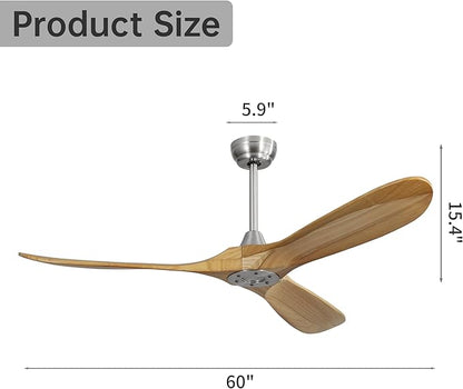 NicBex Ceiling Fan 60 Inch Ceiling Fans Without Light Ceiling Fan with 3 Blades and Remote Control Reversible DC Motor Ceiling Fan for Bedroom, Living Room, Natural