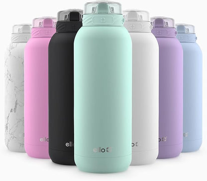 Ello Cooper 40oz Stainless Steel Water Bottle with Straw and Carry Handle, Double Walled and Vacuum Insulated Metal, Leak Proof Locking Lid with Soft Silicone Spout, Reusable, BPA Free, Yucca