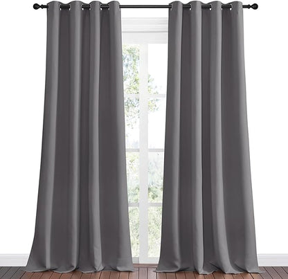 NICETOWN Bedroom Blackout Curtains Panels - Triple Weave Energy Saving Thermal Insulated Solid Grommet Blackout Draperies for Patio (1 Pair, 55 inches by 90 Inch, Grey)