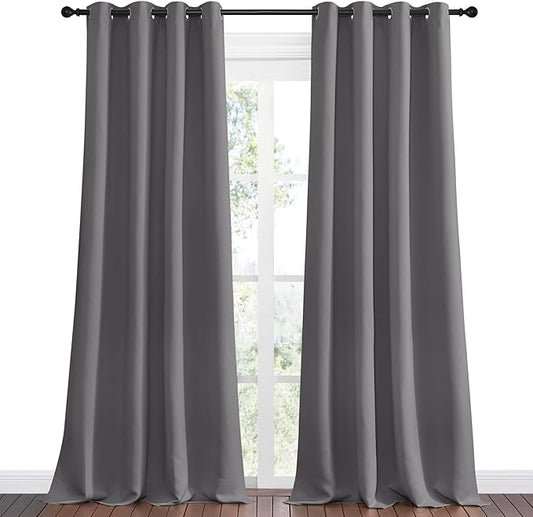 NICETOWN Bedroom Blackout Curtains Panels - Triple Weave Energy Saving Thermal Insulated Solid Grommet Blackout Draperies for Patio (1 Pair, 55 inches by 90 Inch, Grey)