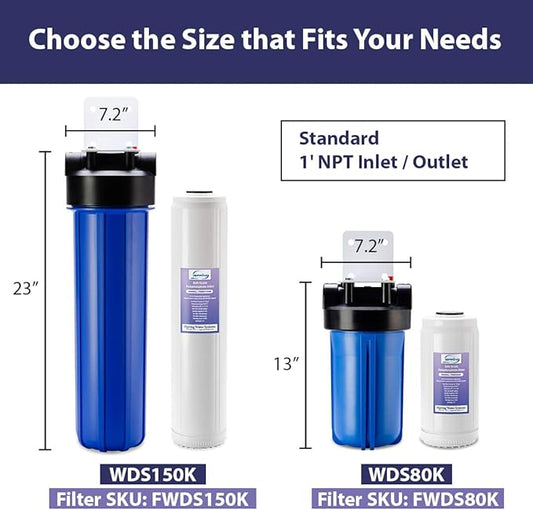 iSpring Whole House Water Filter ,20" x 4.5", Reduces Scale Water Filters,Whole House Water Filtration System ,Model:WDS150K , Blue