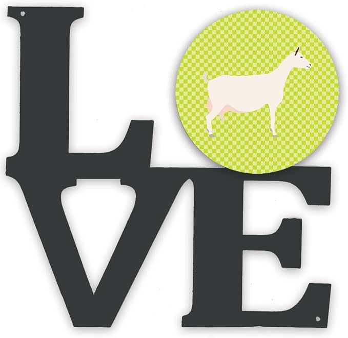 Caroline's Treasures BB7715WALV Saanen Goat Green Metal Wall Artwork LOVE Indoor Outdoor Art Decor Patio, Bathroom, Kitchen Colorful Aluminum and Black Steel Sculpture