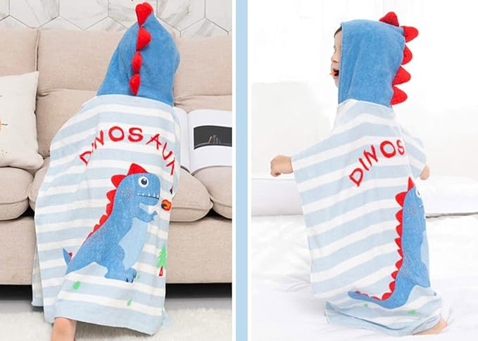 Kids Hooded Beach Bath Towel Poncho Robe Cotton Animal Pattern Children Toddler Wrap Swimming Pool Towel for Boys Girls, 23.6" x 23.6"