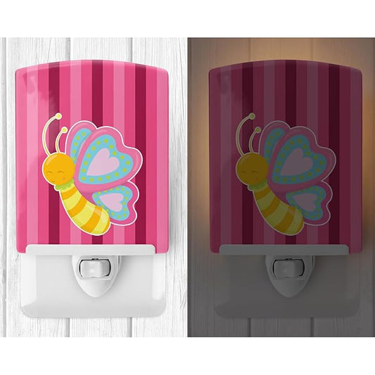 Caroline's Treasures BB9058CNL Butterfly Pink Ceramic Night Light Compact, UL-Certified, Ideal for Bedroom, Bathroom, Nursery, Hallway, Kitchen, 6x4x3, Multicolor