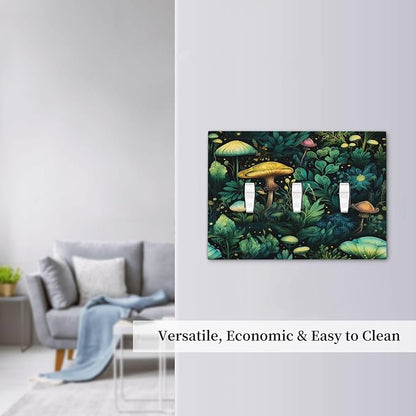 Green Dark Forest Mystical Mushroom 3 Gang Light Switch Covers Triple Toggle Wall Plate Decorative Switchplate Electrical Faceplate for Country Bathroom Bedroom Kitchen Decor