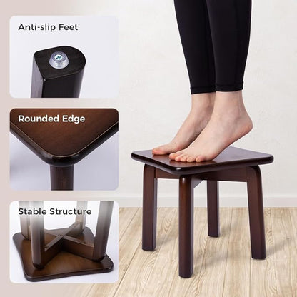 StrongTek Sturdy Bamboo Step Stool with Anti-Slip Feet, Easy-Assembly, 350 LBS Capacity, Ideal for Kids and Adults, Perfect for Bathroom, Bedroom, or Doorway Use, 11" x 11" x 10.6"