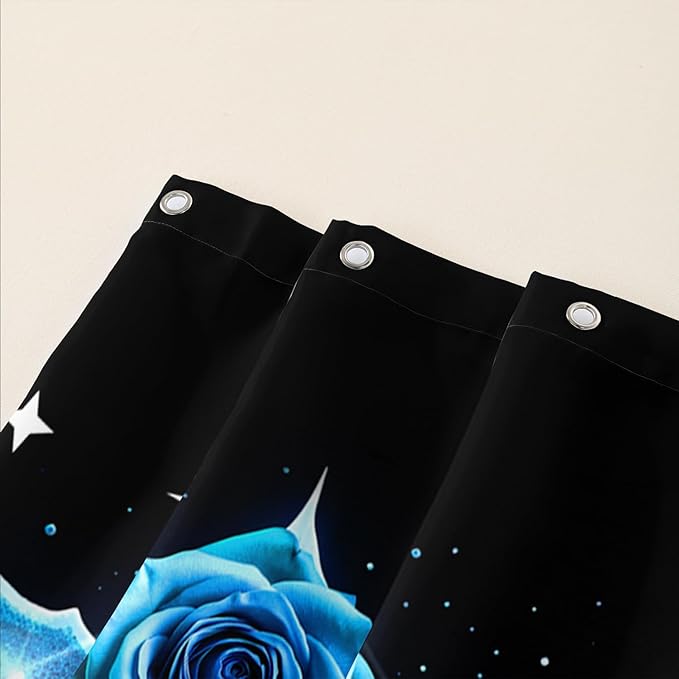AILONEN Sugar Skull Shower Curtain for Bathroom,Blue Rose Flower Bath Curtain,Romantic Floral Skeleton Decor Bathroom Waterproof Curtain with 12 Plastic Hooks, 72" W*72" H