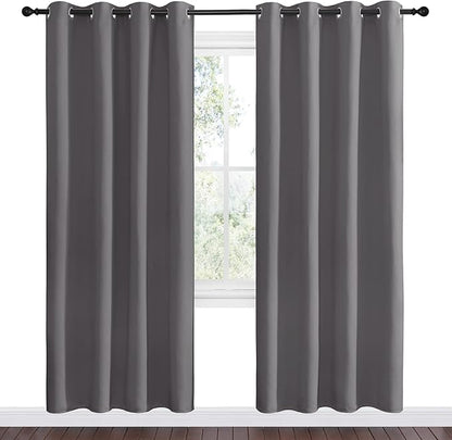 NICETOWN Blackout Curtains Panels for Bedroom - 3 Pass Microfiber Noise Reducing Thermal Insulated Solid Ring Top Blackout Window Drapes (2 Panels, 55 x 78 Inch, Gray)