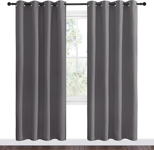 NICETOWN Blackout Curtains Panels for Bedroom - 3 Pass Microfiber Noise Reducing Thermal Insulated Solid Ring Top Blackout Window Drapes (2 Panels, 55 x 78 Inch, Gray)