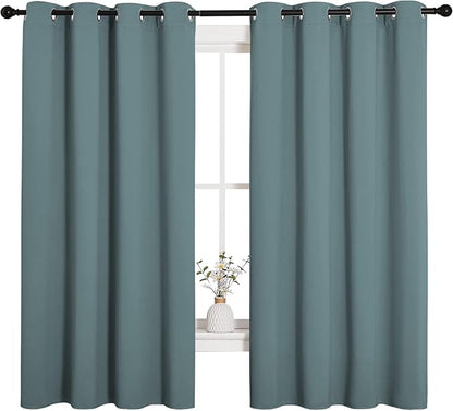 NICETOWN Modern Blackout Curtains Noise Reducing, Thermal Insulated and Privacy Room Darkening Drape Panels for Boy's Guest Room Door Small Short Window (Greyish Blue, 2 Panels, W55 x L68 -Inch)