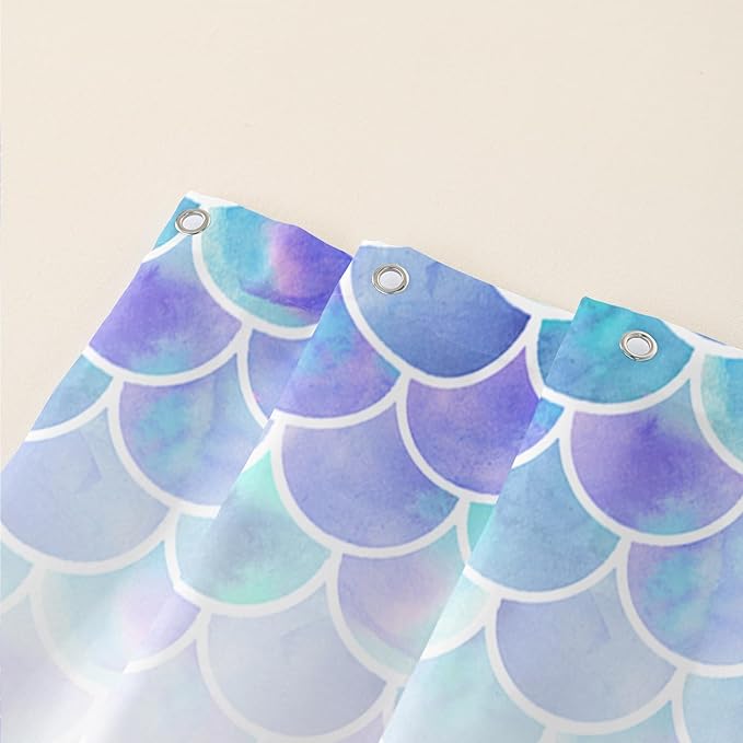 AILONEN Mermaid Shower Curtain,Watercolor Whale and Mermaid Bath Curtain,Beautiful Mermaid Princess Shower Curtain Ocean Fish Scale Print Curtain Waterproof with 12 Plastic Hooks, 72" W*96" H