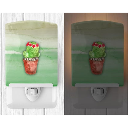 Caroline's Treasures BB7364CNL Cactus Green Watercolor Ceramic Night Light Compact, UL-Certified, Ideal for Bedroom, Bathroom, Nursery, Hallway, Kitchen, 6x4x3, Multicolor