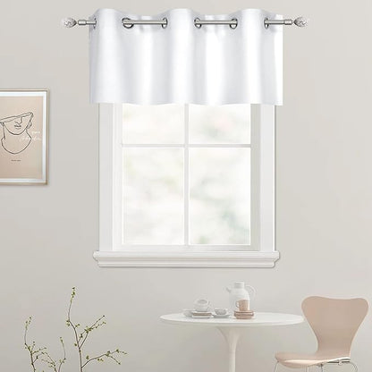 Solid White Grommet Valance for Windows 42X18 Inches Valance for Kitchen Blackout Curtain Valance for Living Room Short Straight Drape Valance for Bedroom Kids Room 1 Panel
