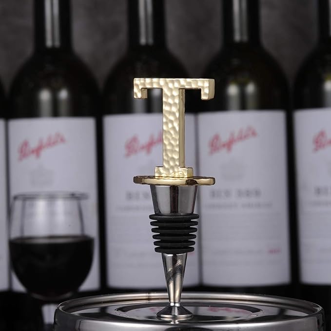 Miicol Wine Bottle Stopper, Prosecco Stopper, Gold Wine Stopper, Personalised Champagne Stopper, Initial Wine Stopper, Funny Prosecco Gift, Wine Lovers Gift, Kitchen Decor, Letter T