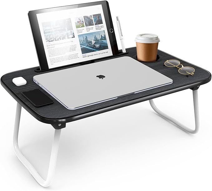 Nestl Reading Pillow with Portable Lap Desk Stand for Laptop 19x11”, Cut Plush Striped Back Pillow, Back Support Pillow, Shredded Memory Foam Bed Rest Pillow with Arms for Kids & Teens, Small - Gray