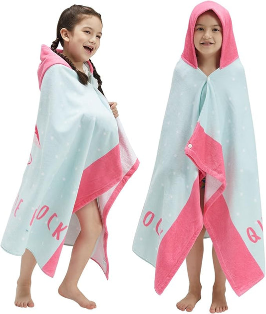 BANGSAUR Kids Hooded Beach Bath Towels, Oversize 100% Cotton 50"x30" Wrap, Toddlers Girls 3-12 Years Coverup Flamingo