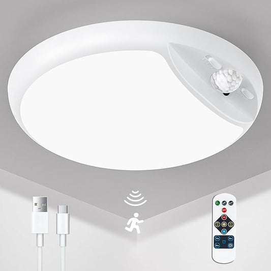 Rechargeable Motion Sensor Ceiling Light with Remote,Battery Powered Wireless Shower Lights,7.5in 600LM,10000mAh Battery Operated Ceiling Closet Light for Kitchen, Closet, Bathroom, Hallway
