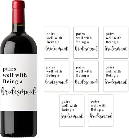 (8 Pcs) Bridesmaid Maid of Honor Proposal Gifts Bridal Shower Gifts, Bridesmaid Wine Labels, Will You Be My Bridesmaid Wine Bottle Stickers, Pairs Well with being a Bridesmaid Wine Labels