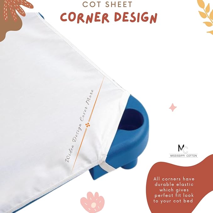 Pack of 24 Cot Sheet for Daycare Preschool Cot Bed -Polyblend Fabric with Corner Elastic Cots Sheets Fits On 22" X 52" Inches Size Toddler and Preschool Daycare Cot White 22 X 52 Size
