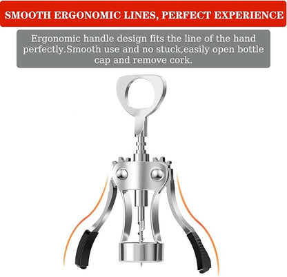 KORCCI Wine Opener, Wine Bottle Opener, Zinc Alloy Wing Corkscrew Heavy Duty, Cork Screw Beer Opener for Bartenders, Multifunctional Bottle Opener for Kitchen, Restaurant, Bar, Waiters (2, Sliver)