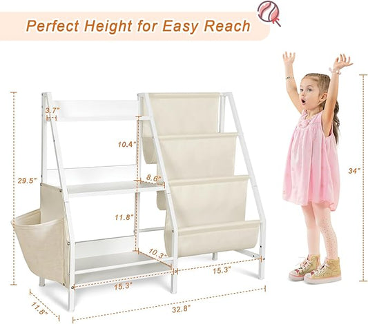 3-Tier Kids White bookshelf for Toy Storage and Display，Montessori Toddler bookcase Holds 100 Collection，Children Book Organizer Suitable for Toddler Baby Kid, Play Room,classroom,Nursery
