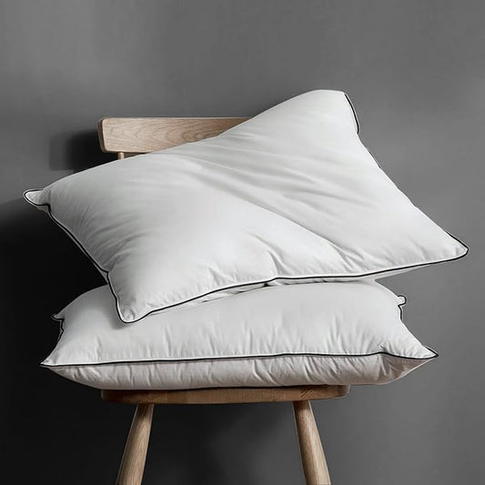 BPC Luxury Feather Down Pillow Queen Size Set of 2 - Medium-Firm Feather Pillow, 3-Chamber Bed Pillow Inserts with Organic Cotton Cover, Surrounded by Polyester, 20x30 Inches