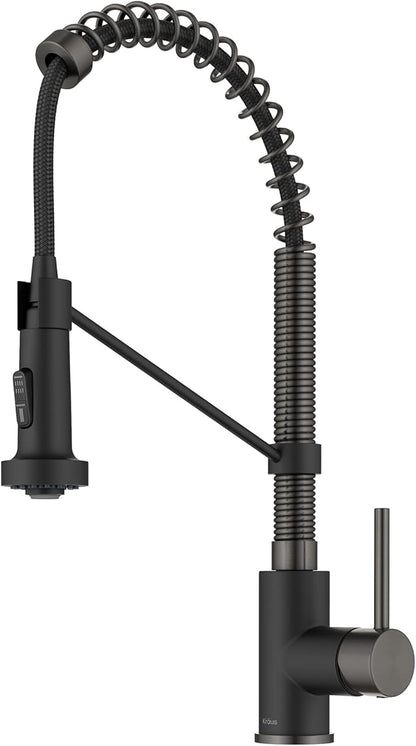 Kraus KPF-1610MBSB Bolden 18-Inch Commercial Kitchen Faucet with Dual Function Pull-Down Sprayhead in all-Brite Finish, Matte Black/Black Stainless Steel