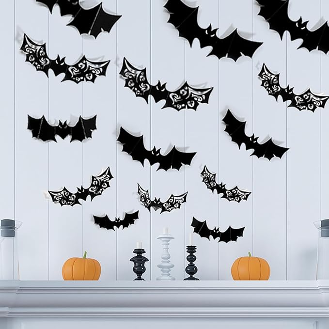 Halloween Wall Decoration Large Bat Stickers Decals Black Bats Wing Cutout Design Removable Bat Wall Decor for Wall Glass Mirror Living Room Home Kitchen Indoor Outdoor Halloween Decoration Clearance