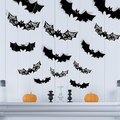 Halloween Wall Decoration Large Bat Stickers Decals Black Bats Wing Cutout Design Removable Bat Wall Decor for Wall Glass Mirror Living Room Home Kitchen Indoor Outdoor Halloween Decoration Clearance