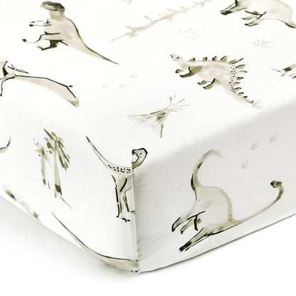 GRSSDER Stretch Ultra Soft Jersey Knit Fitted Crib Sheets Set 2 Pack，Fit All Standard Crib Mattress Pads Safe and Snug, Crib Fitted Sheet for Baby, Dinosaur