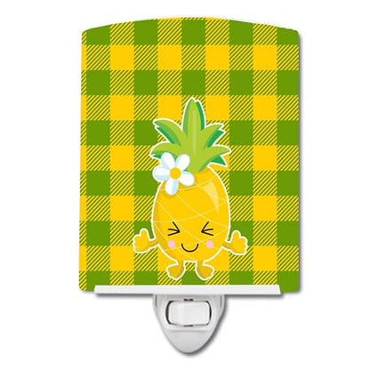 Caroline's Treasures BB8960CNL Pineapple Blinky Face Ceramic Night Light Compact, UL-Certified, Ideal for Bedroom, Bathroom, Nursery, Hallway, Kitchen, 6x4x3, Multicolor