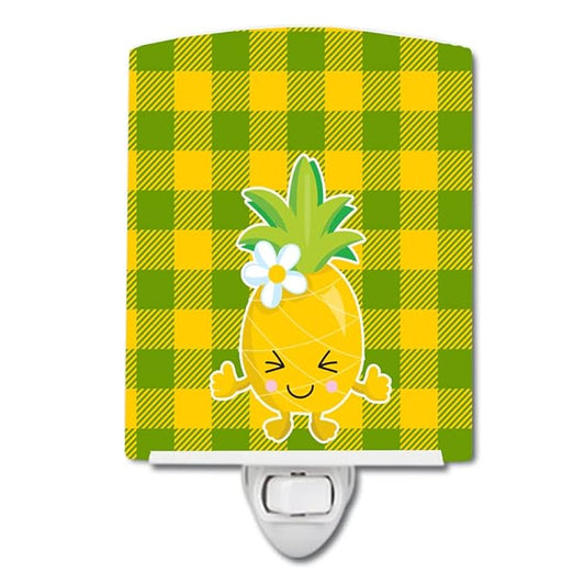 Caroline's Treasures BB8960CNL Pineapple Blinky Face Ceramic Night Light Compact, UL-Certified, Ideal for Bedroom, Bathroom, Nursery, Hallway, Kitchen, 6x4x3, Multicolor