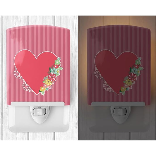 Caroline's Treasures BB8771CNL Heart and Flowers Ceramic Night Light Compact, UL-Certified, Ideal for Bedroom, Bathroom, Nursery, Hallway, Kitchen, 6x4x3, Multicolor