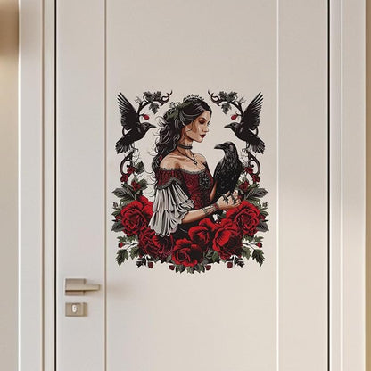 Halloween Wall Stickers Horror Witch Crow Halloween Wall Decor Self Adhesive Witch Crow Design Wall Decals Supply Halloween Stickers for Wall Window Glass Mirror Halloween Decorations Clearance