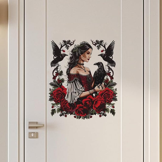 Halloween Wall Stickers Horror Witch Crow Halloween Wall Decor Self Adhesive Witch Crow Design Wall Decals Supply Halloween Stickers for Wall Window Glass Mirror Halloween Decorations Clearance