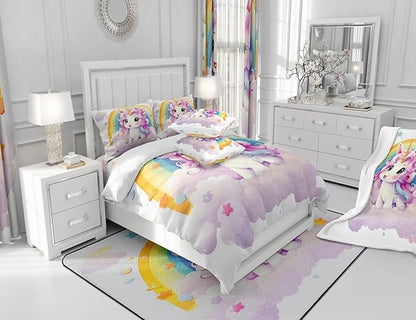 Feelyou Cute Unicorn Fabric Shower Curtain Kids Rainbow Bathroom Waterproof Accessories with 12 Hooks for Boys Girls Bright Colorful Shower Curtain Star Cloud Curtains,72x78 Inches