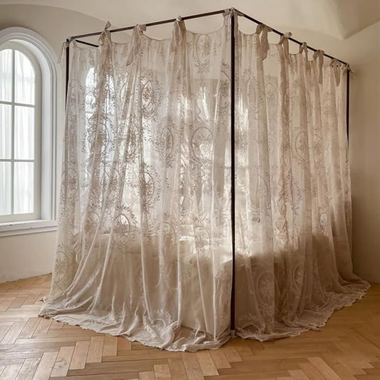Elegant Lace Princess 4 Corner Post Mosquito Net Romantic for Girls Women Bed Curtain Canopy for Adult Wedding Bedroom Kids Rooms Decoration (Color-C, King)