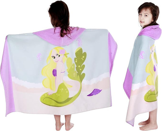 Kids Hooded Beach Bath Towel, Baby Surf Poncho Toddlers Soft Real Cotton Wrap Hooded Towels for Kids Boy Girl